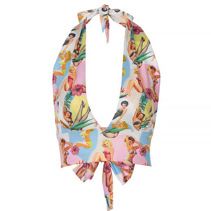 Dames Halters Retro Imprimé Top Chic und Stil