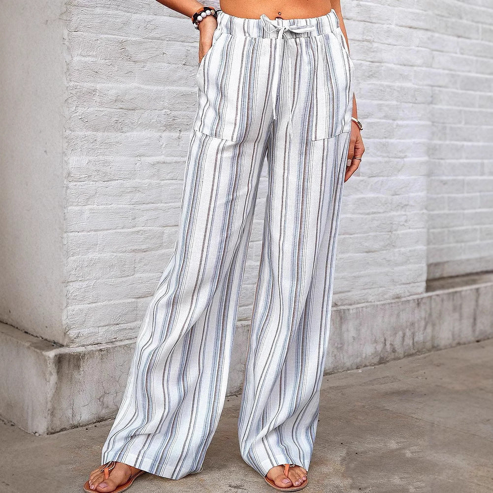 Wide linen pants for women with elastic waistband and side pockets Chic and Style