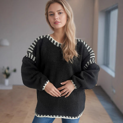 Pull oversized décontracté pour femmes avec un motif rayé à la mode et un design texturé Chic und Stil