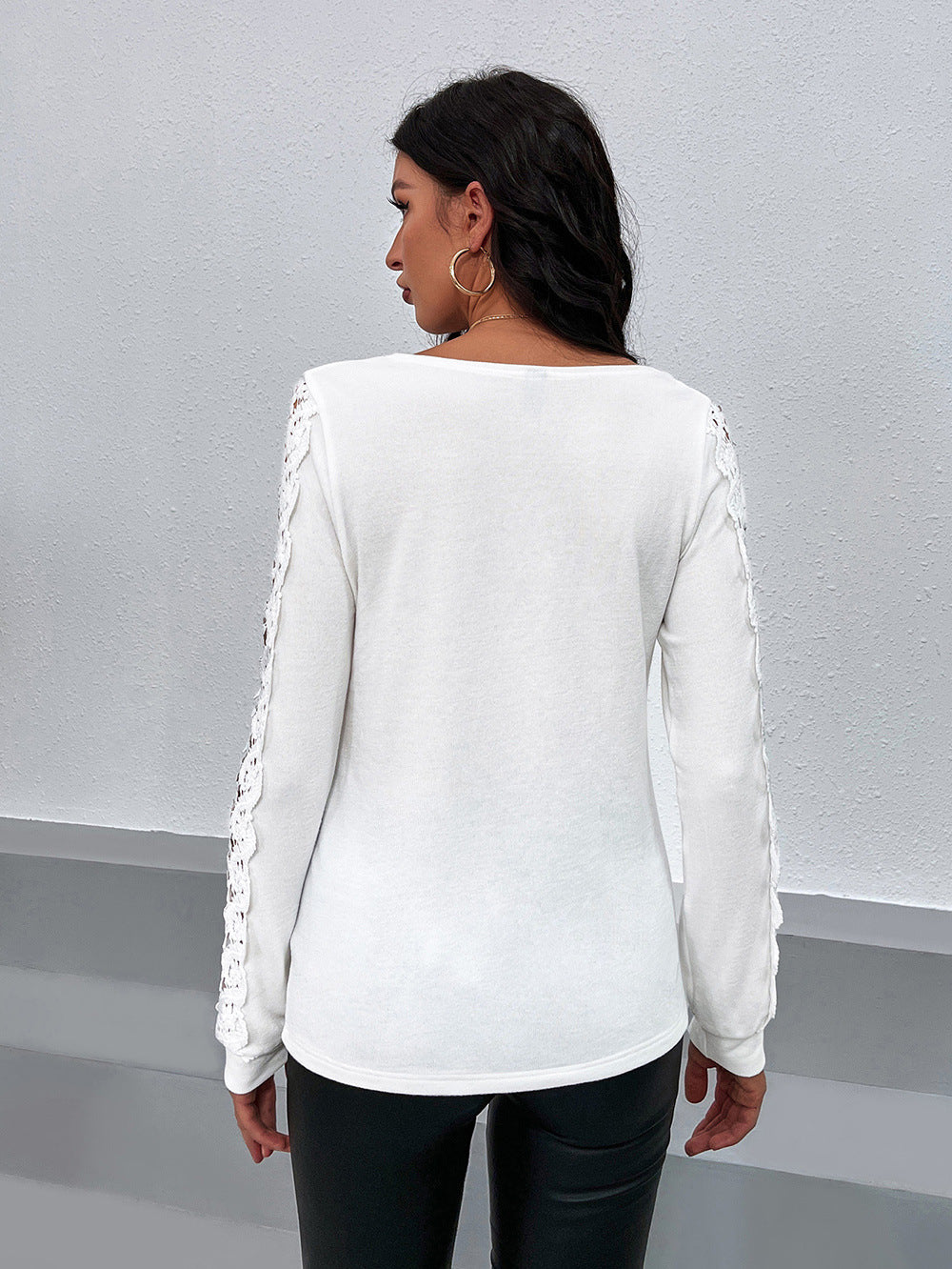 Dames Élégant Haut avec Manches en Dentelle et Décolleté en V Chic und Stil