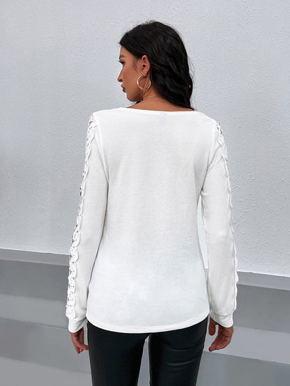 Dames Élégant Haut avec Manches en Dentelle et Décolleté en V Chic und Stil