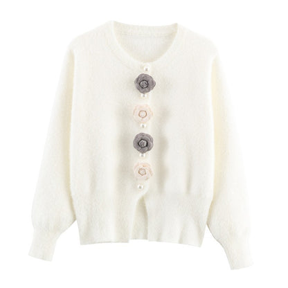 Dames cardigan stylé avec des applications florales uniques Chic und Stil