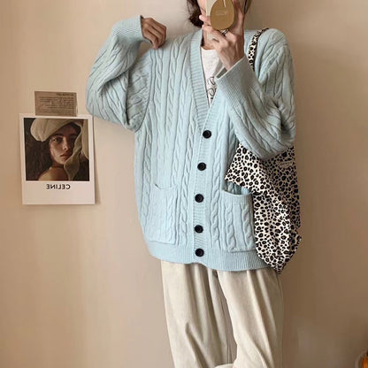 Dames gilet en gros tricot avec motif en trèfle et poches pratiques Chic und Stil