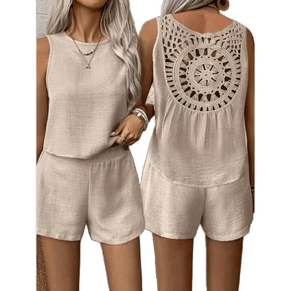 Chic and Stil women's backless jumpsuit with crochet detail