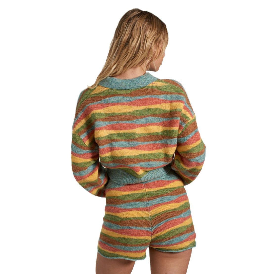 Pull cropped pour femmes avec décolleté en V et motif rayé coloré Chic und Stil