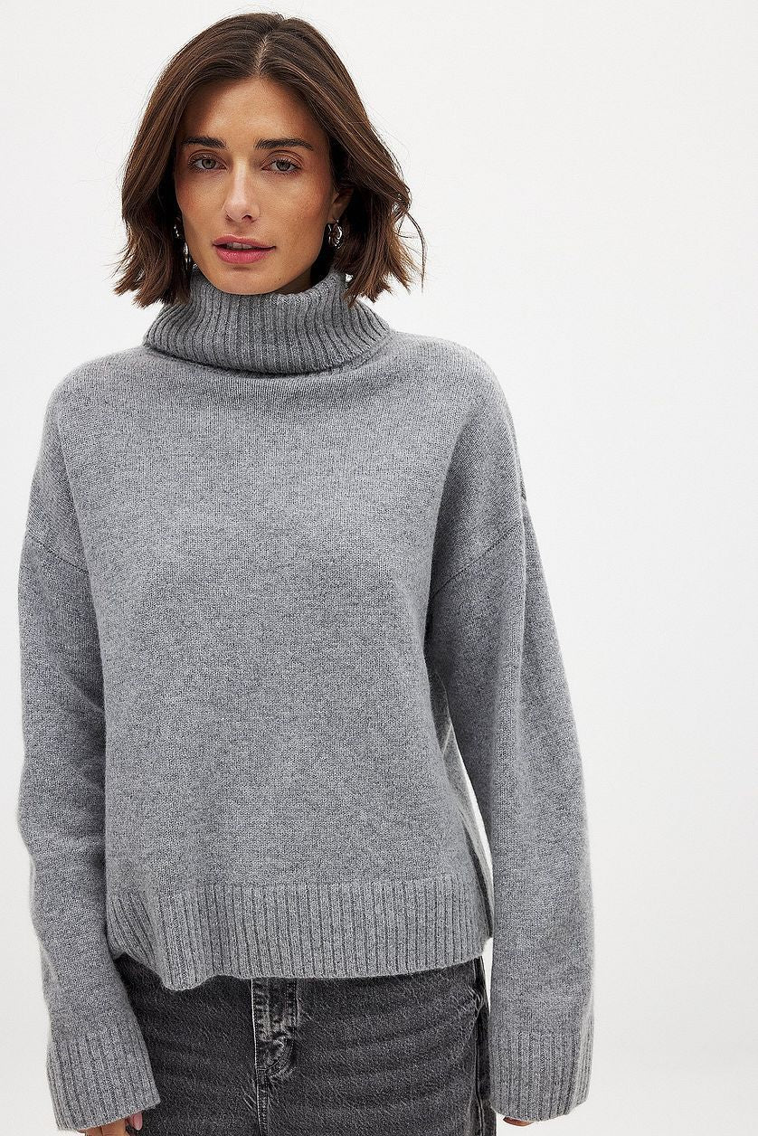 Dames pull-over col roulé fin en tricot doux Chic und Stil
