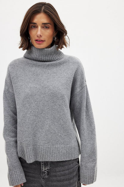 Dames pull-over col roulé fin en tricot doux Chic und Stil