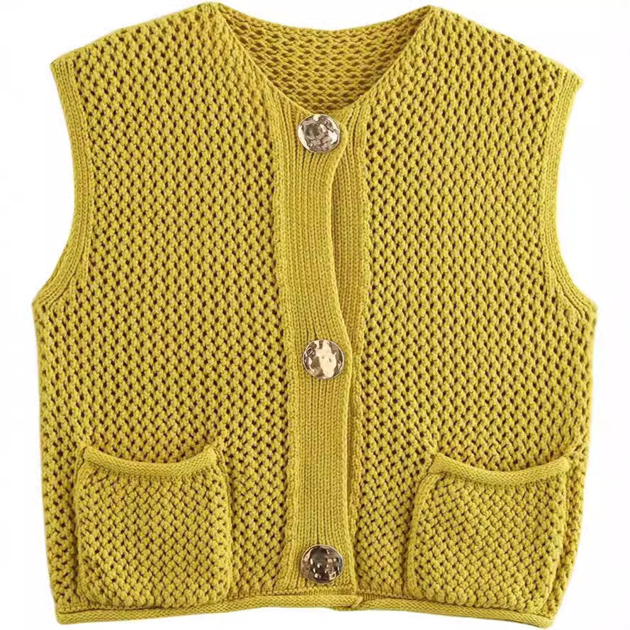 Dames gilet en tricot avec boutons décoratifs et poches Chic und Stil