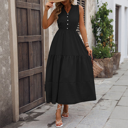 Femme Bouton couche Maxi robe Chic und Stil