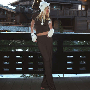 Chic and Style long sleeve crop top and long pants set for women