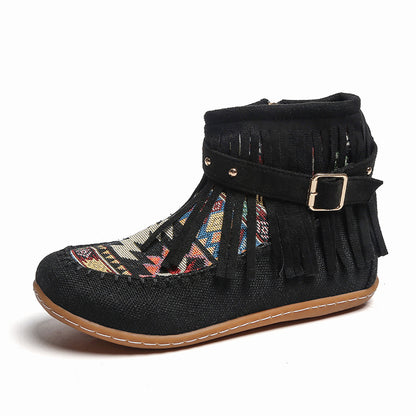 Bottes courtes à franges pour dames en tissu de haute qualité avec un motif ethnique coloré Chic und Stil