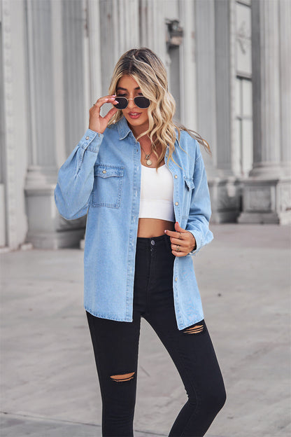 Veste en jean pour femmes au style décontracté avec poches plaquées et détails de boutons Chic und Stil