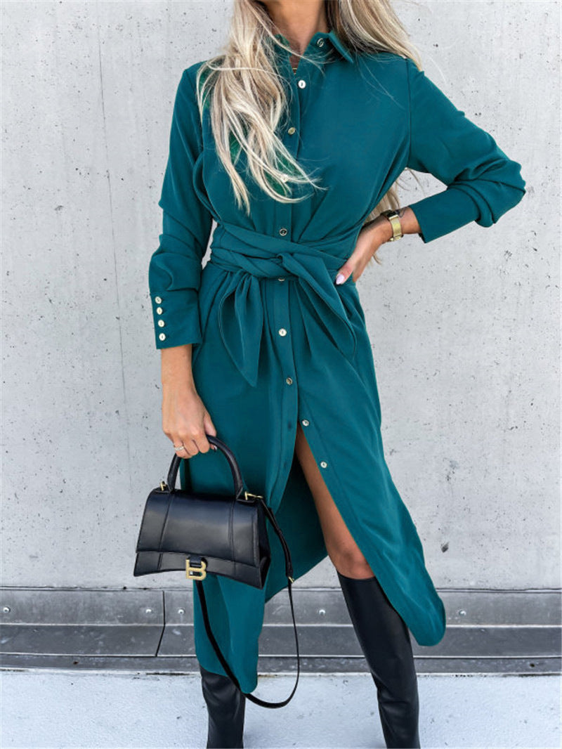 Robe chemise pour femmes avec ourlet asymétrique et ceinture à la taille Chic und Stil