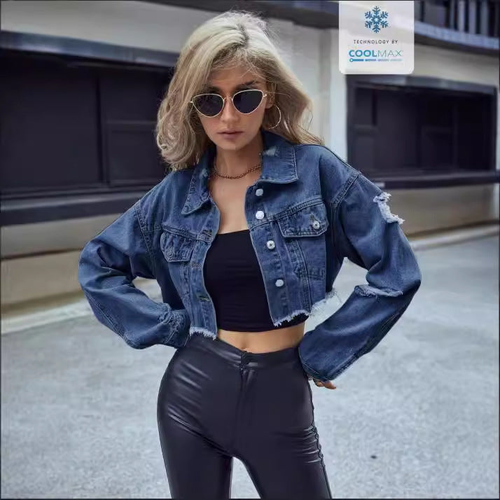 Veste en jean cropped pour femmes au look destroyed avec des détails stylés Chic und Stil
