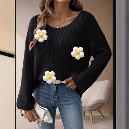 Pull en tricot pour femmes avec de l'appliqué de fleurs ludiques Chic und Stil