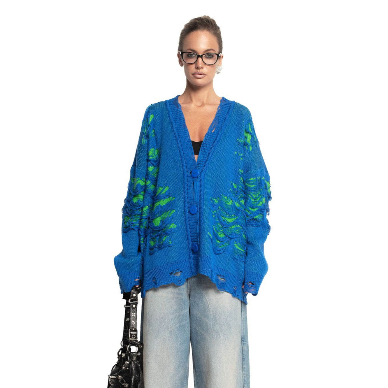 Dames cardigan en tricot oversize avec motif floral Chic und Stil