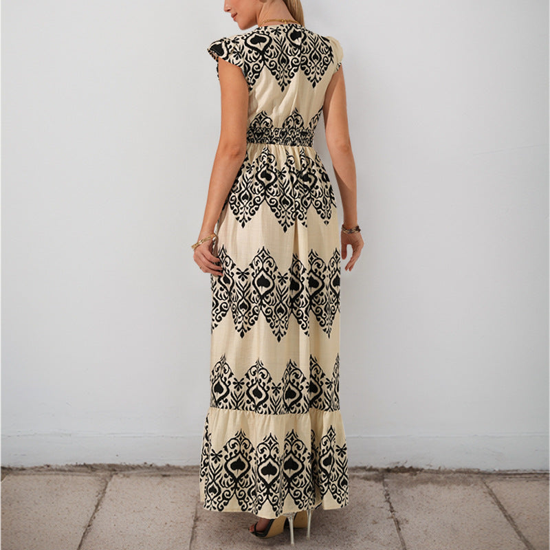 Robe maxi ethnique à imprimé pour femme avec manches à volants Chic und Stil