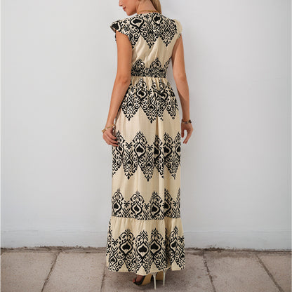 Robe maxi ethnique à imprimé pour femme avec manches à volants Chic und Stil