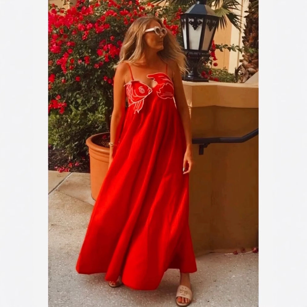 Robe maxi pour femmes avec un design en filet de pêche ludique et des bretelles spaghetti ajustables Chic und Stil