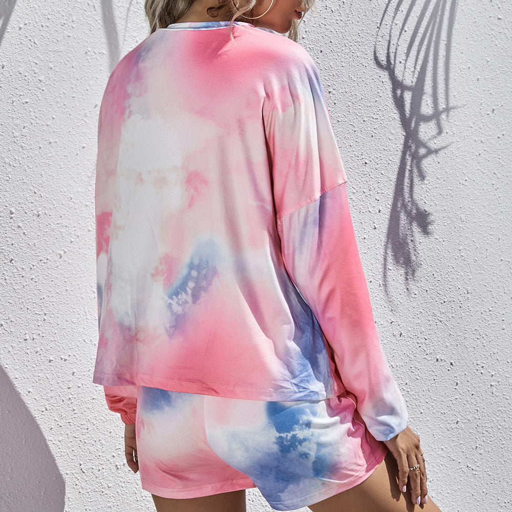 Women's set with casual top and modern tie-dye design shorts Chic and Style