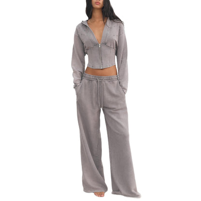 Trendy outfit for women with cropped hoodie and wide pants Chic and Style