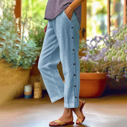 Casual linen pants for women with button details Chic and Style