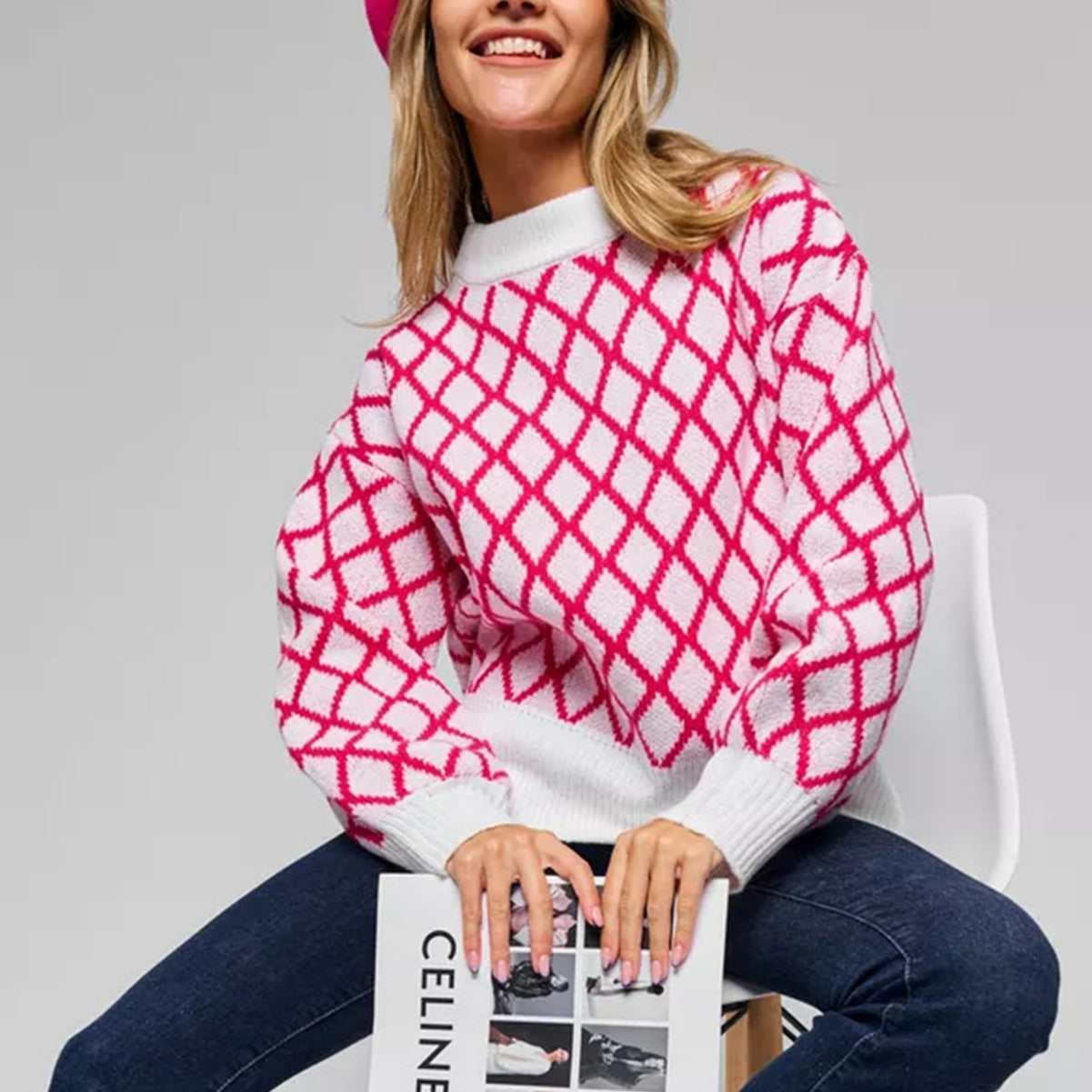 Pull décontracté pour femmes avec un motif en losanges moderne et une coupe décontractée Chic und Stil