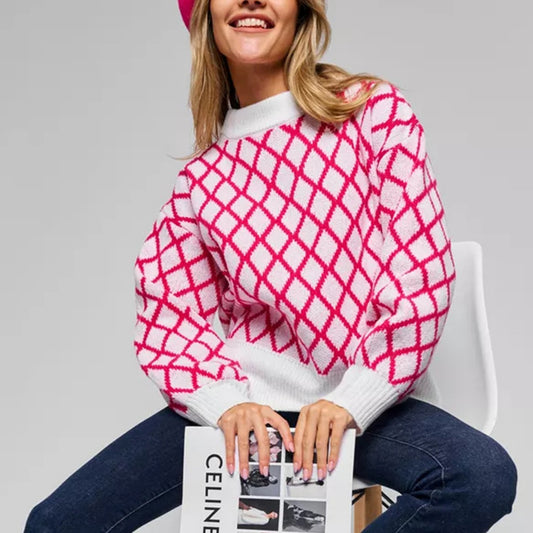 Pull décontracté pour femmes avec un motif en losanges moderne et une coupe décontractée Chic und Stil