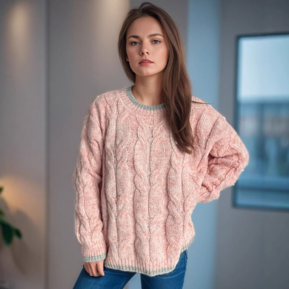 Pull en grosse maille pour femme avec un design de tresse moderne et une coupe décontractée Chic und Stil