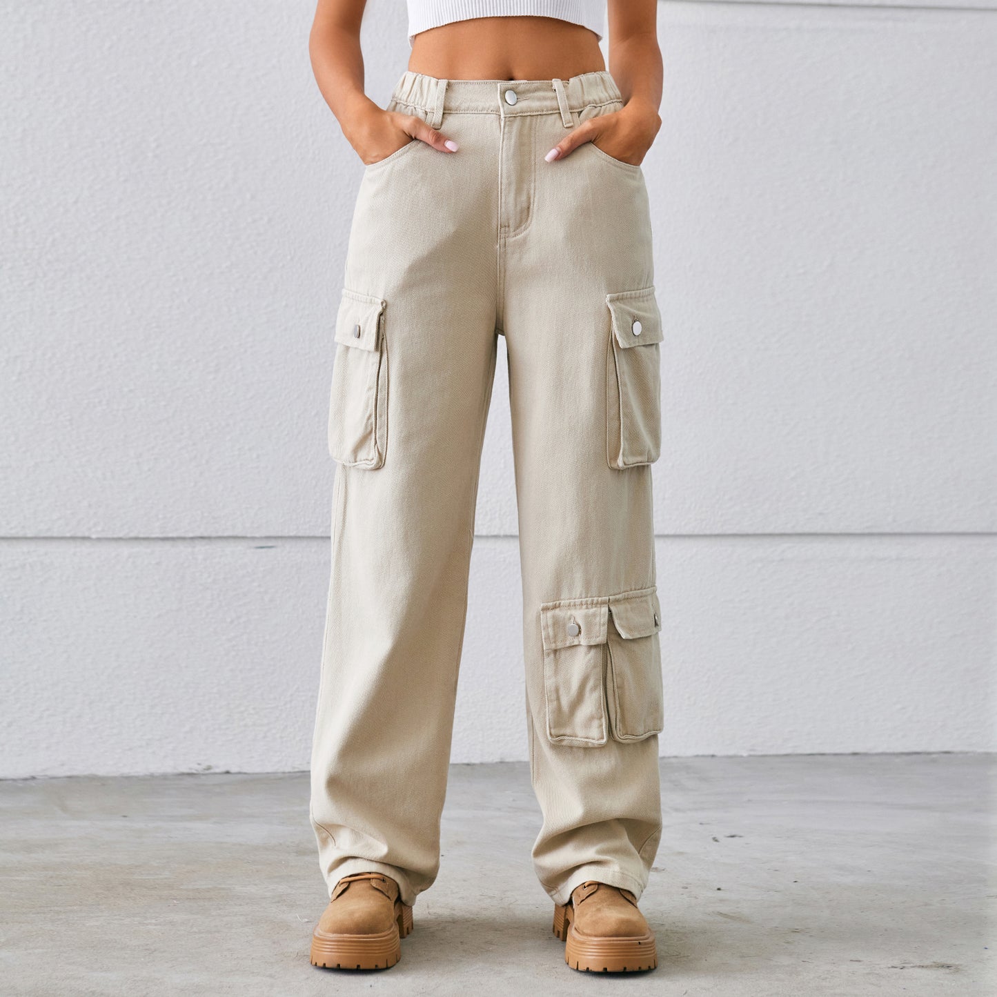 Women's High Waist Cargo Pants with Practical Pockets Chic und Stil