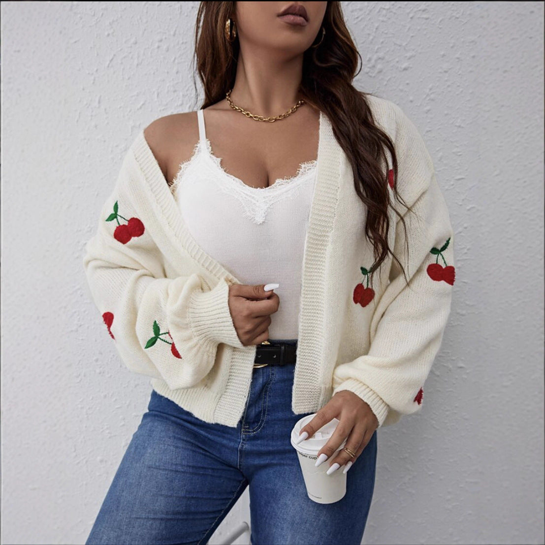 Dames Grand Cardigan avec motif cerise ludique Chic und Stil