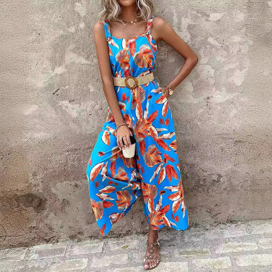 Dames Imprimé Tropical Pantalon Large Combinaison Chic und Stil