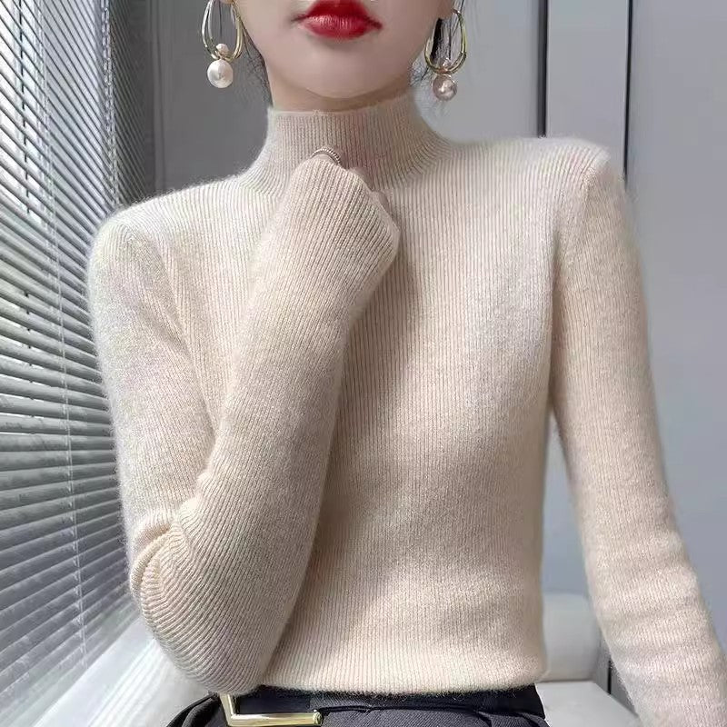 Pull en col roulé élégant pour femmes en laine fine Chic und Stil