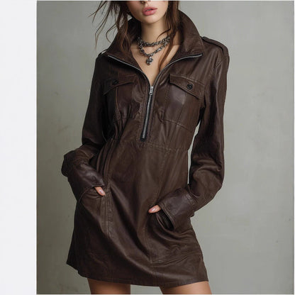 Robe en cuir urbaine pour femmes avec fermeture éclair et poches Chic und Stil