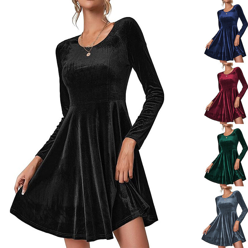 Robe A-ligne élégante en velours pour femmes avec manches longues Chic und Stil