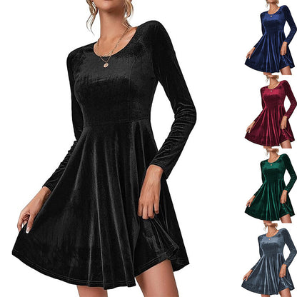 Robe A-ligne élégante en velours pour femmes avec manches longues Chic und Stil