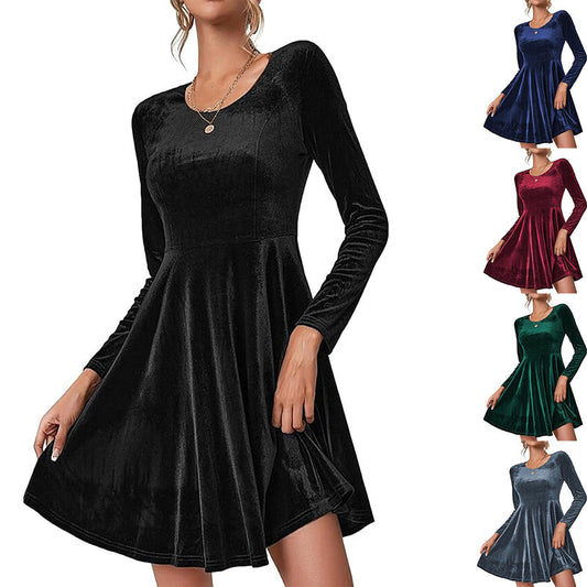 Robe A-ligne élégante en velours pour femmes avec manches longues Chic und Stil
