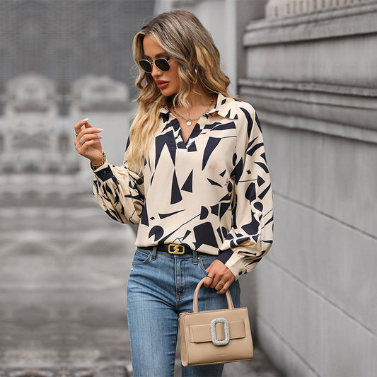 Blouse féminine à la mode avec motif géométrique et coupe décontractée Chic und Stil