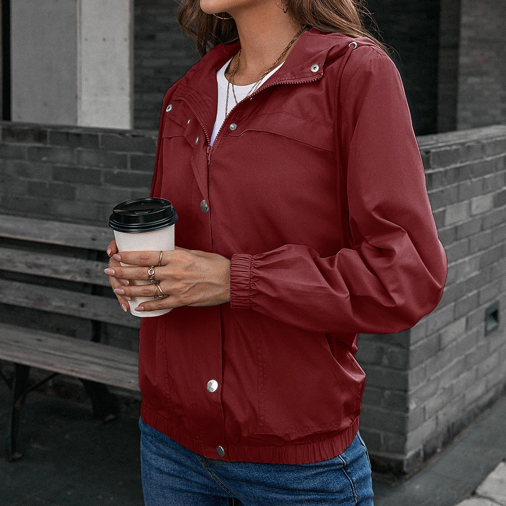 Ladies lightweight transition jacket with trendy hood design and practical pockets Chic and Style