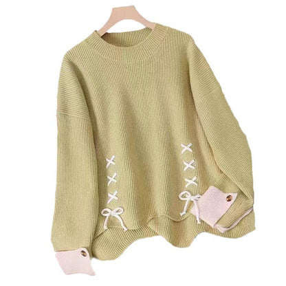 Pull en tricot décontracté pour femmes avec des détails décoratifs de nœuds et de boutons Chic und Stil