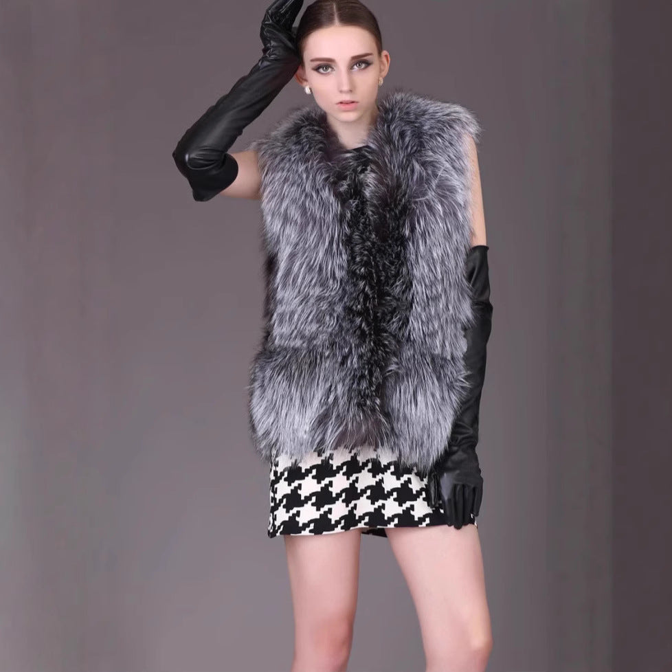 Dames Gilet en fausse fourrure luxueux avec large col Chic und Stil