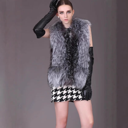 Dames Gilet en fausse fourrure luxueux avec large col Chic und Stil