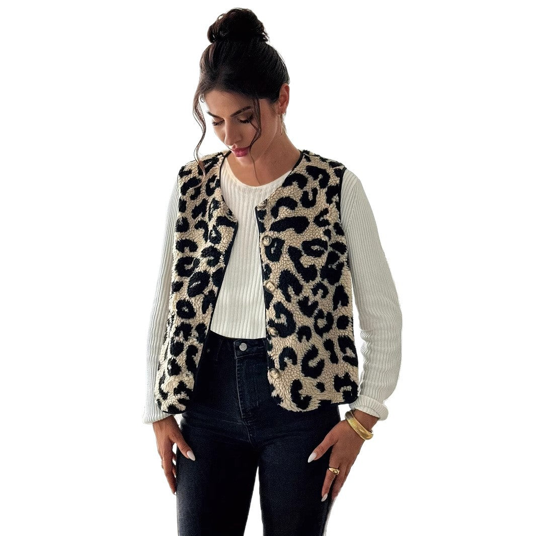Dames Gilet en peluche à motifs léopard Chic und Stil