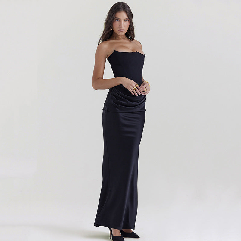 Robe de soirée à manches longues pour femme avec un haut texturé et une élégante ceinture à volants Chic und Stil