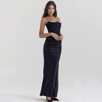 Robe de soirée à manches longues pour femme avec un haut texturé et une élégante ceinture à volants Chic und Stil