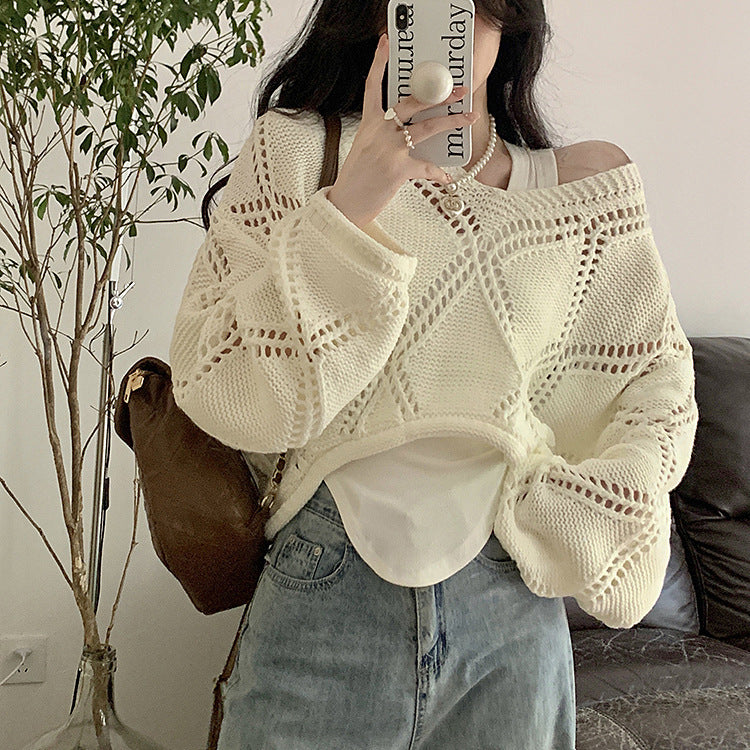 Pull en tricot décontracté pour femmes avec motif de mailles en l'air Chic und Stil