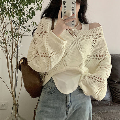 Pull en tricot décontracté pour femmes avec motif de mailles en l'air Chic und Stil