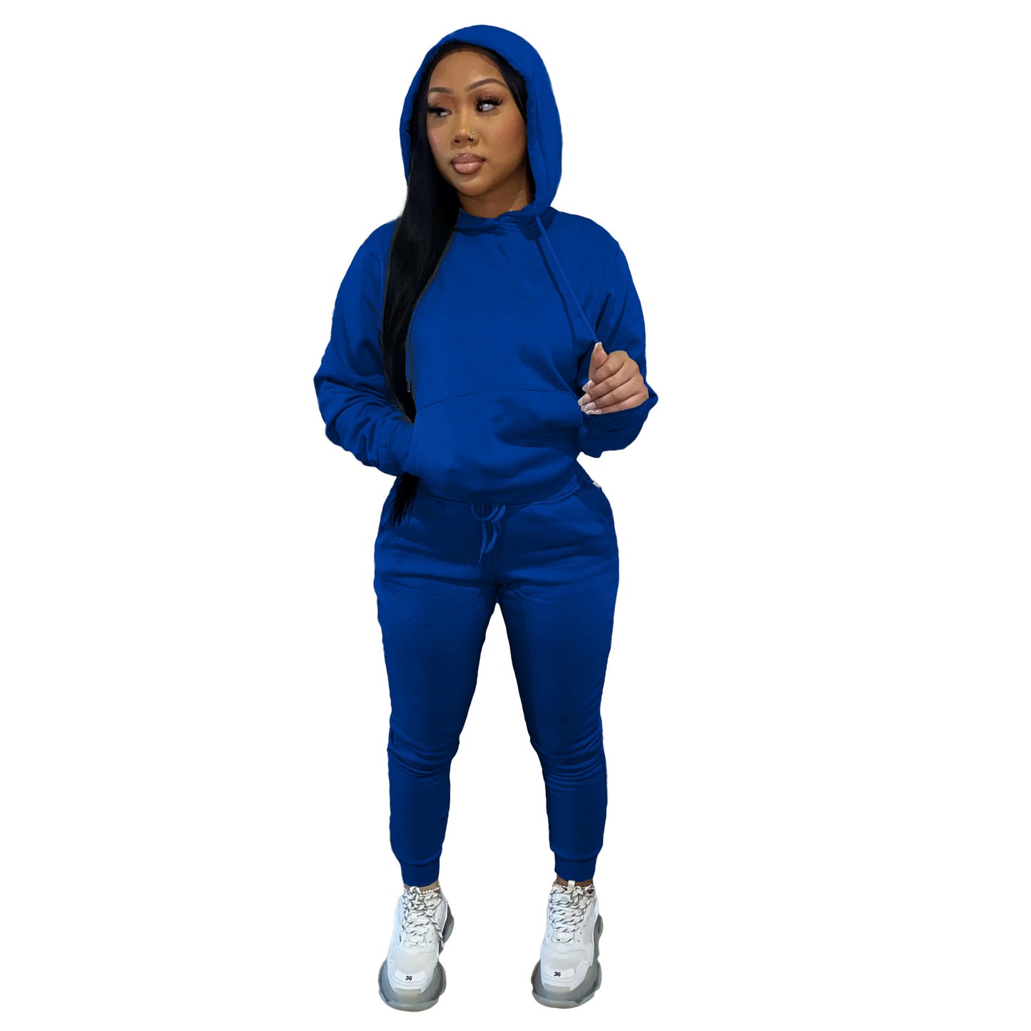 Dames Ensemble de jogging sportif avec capuche et taille élastique Chic und Stil
