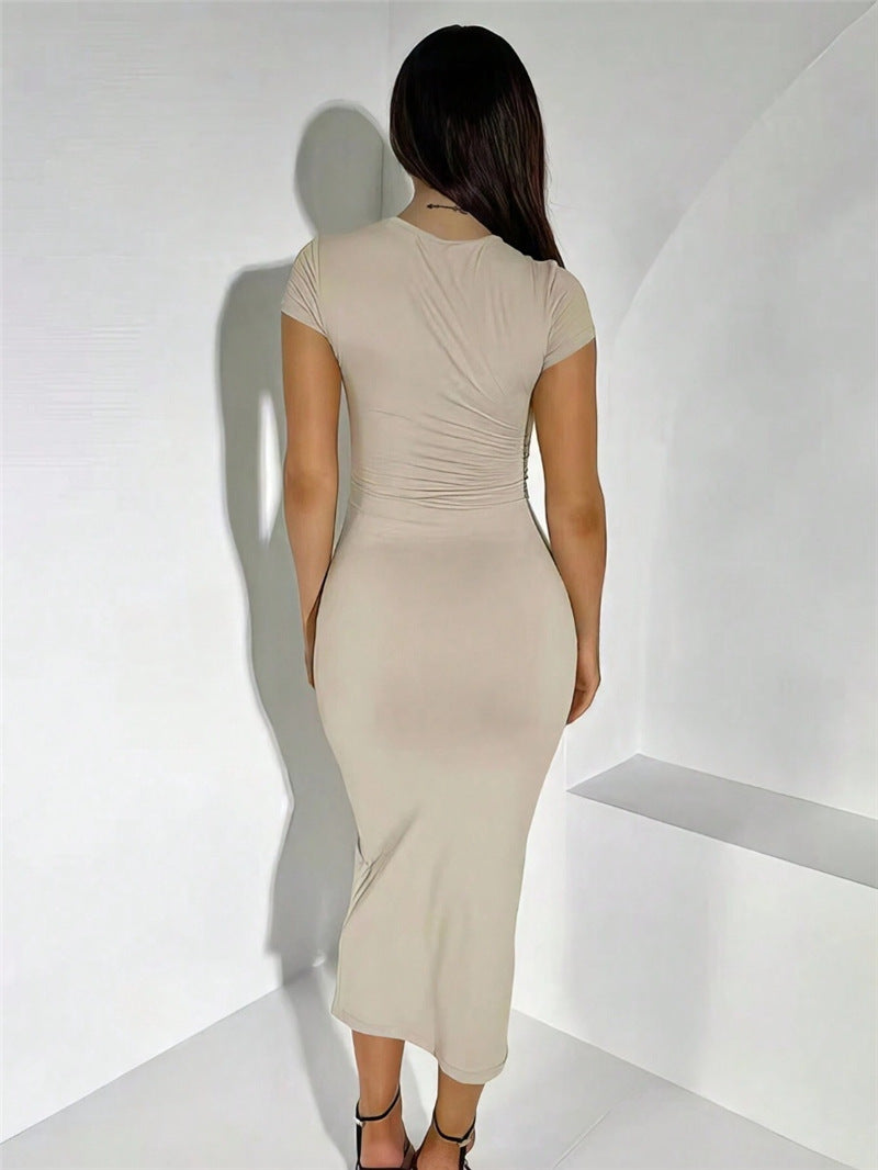 Robe midi ajustée pour femme avec manches courtes et col rond Chic und Stil