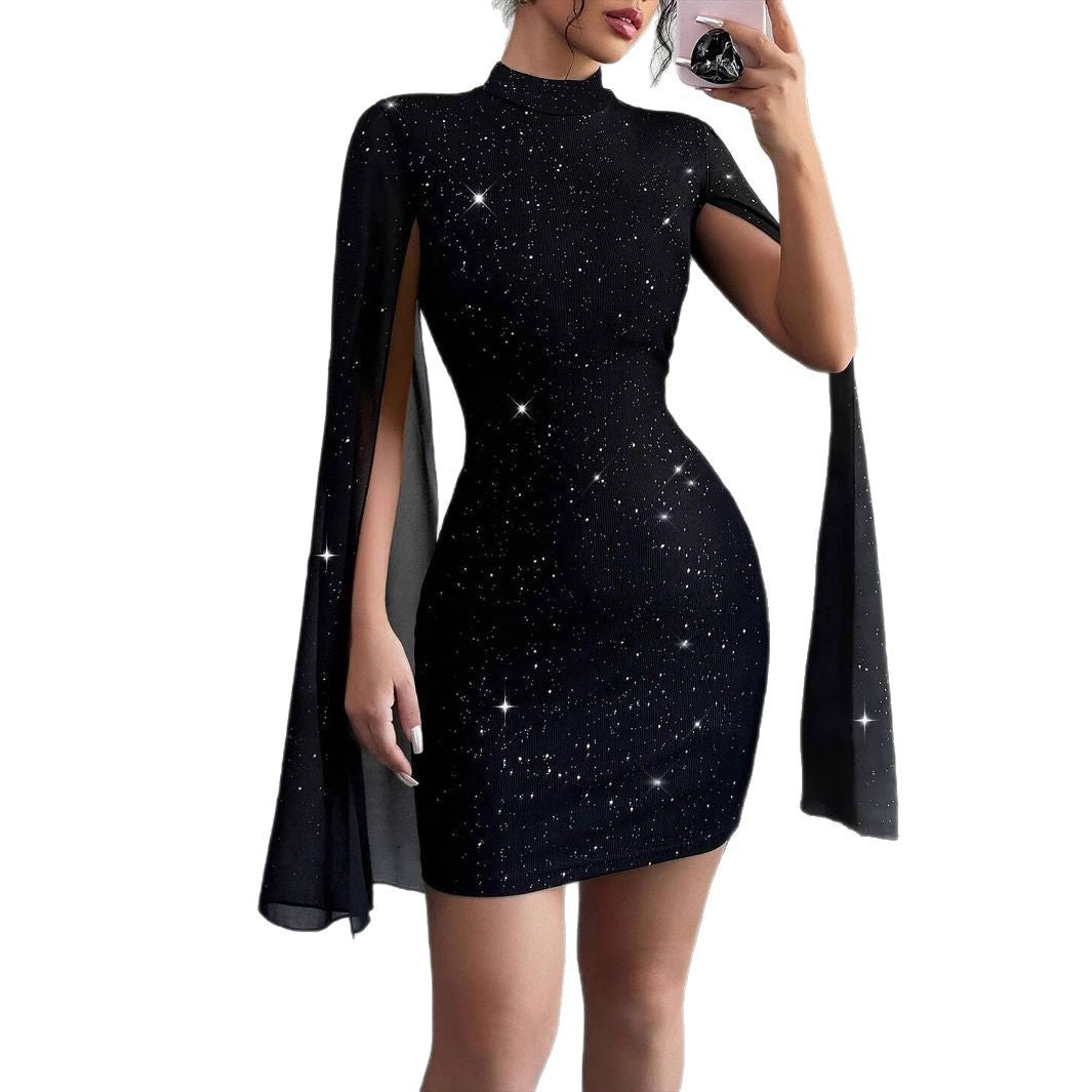 Robe courte élégante pour femmes avec des manches en CAPE et des détails scintillants Chic und Stil